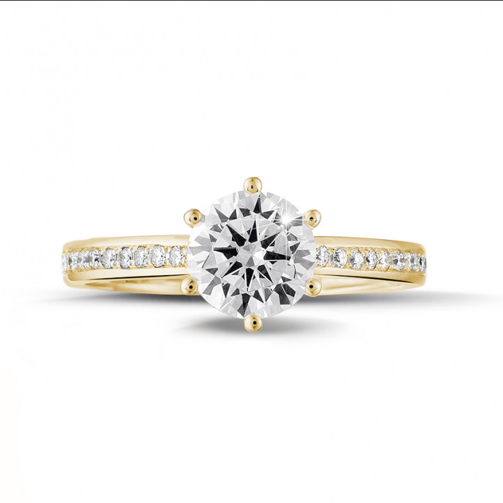 1.25 Karat Diamant Solitärring aus Gelbgold mit kleinen Diamanten