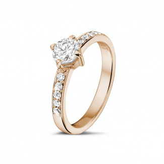 0.70 Karat Diamant Solitärring aus Rotgold mit kleinen Diamanten