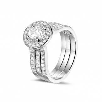Verlobung - 1.00 Karat Diamant Solitärring aus Weißgold mit kleinen Diamanten