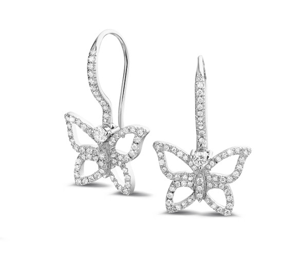 Drei Paar Designer-Ohrringe aus Gold und Weißgold mit funkelnden Diamanten in filigranen Tropfen- und Blumenformen