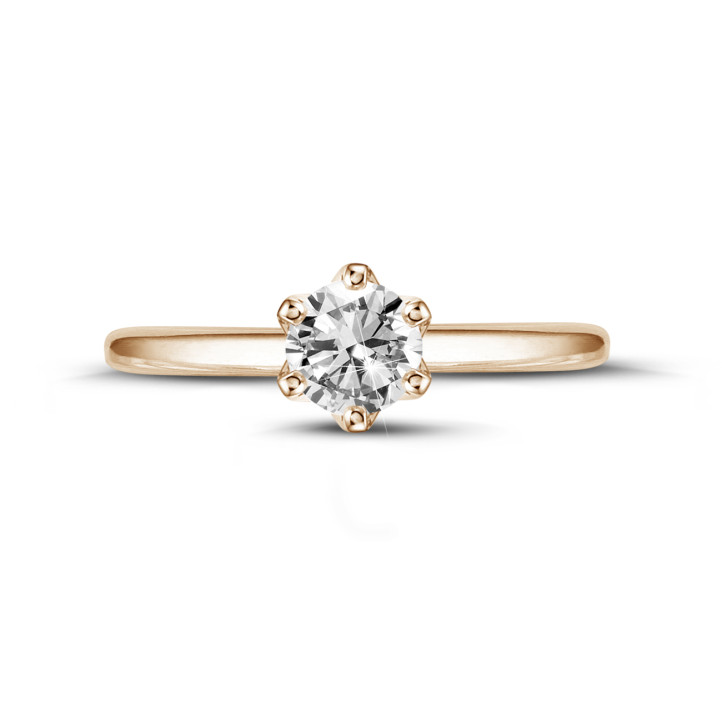 0.70 Karat Solitärring aus Rotgold mit rundem Diamant
