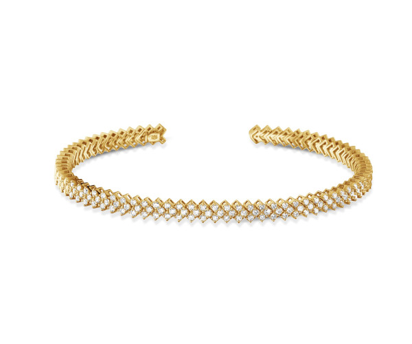 Goldenes Diamant-Armband mit dicht gefassten Brillanten in geometrischem, offenem Design