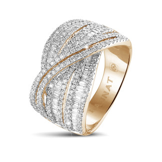 Ringe - 1.35 Karat Ring aus Rotgold mit runden und Baguette Diamanten