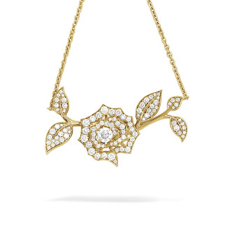 Halsketten - 0.35 Karat Diamant Design Blumenanhänger aus Gelbgold