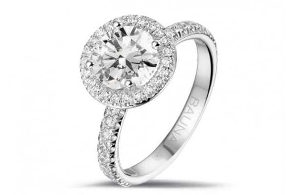 Halo Solitärring aus Platin mit rundem Diamanten und Pavé