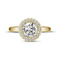1.50 Karat Halo Solitärring  aus Gelbgold mit runden Diamanten