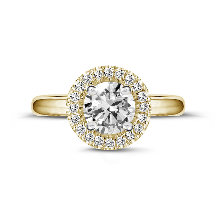 2.00 Karat Halo Solitärring  aus Gelbgold mit runden Diamanten