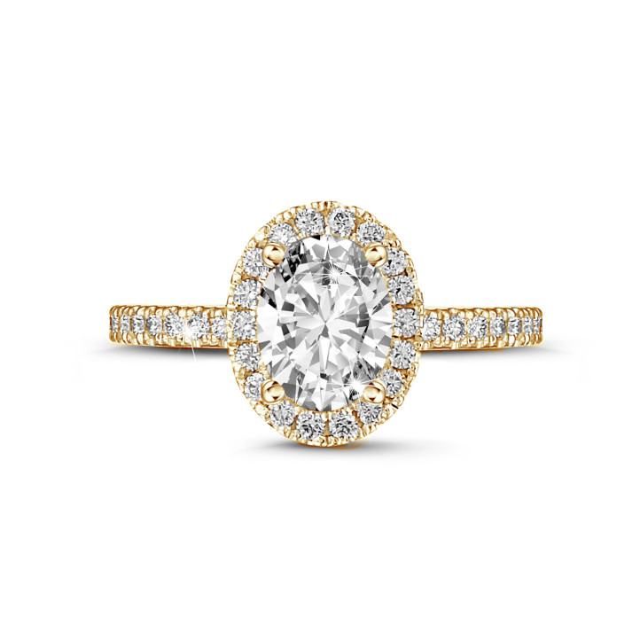 0.70 Karat Halo-Ring aus Gelbgold mit ovalem Diamant