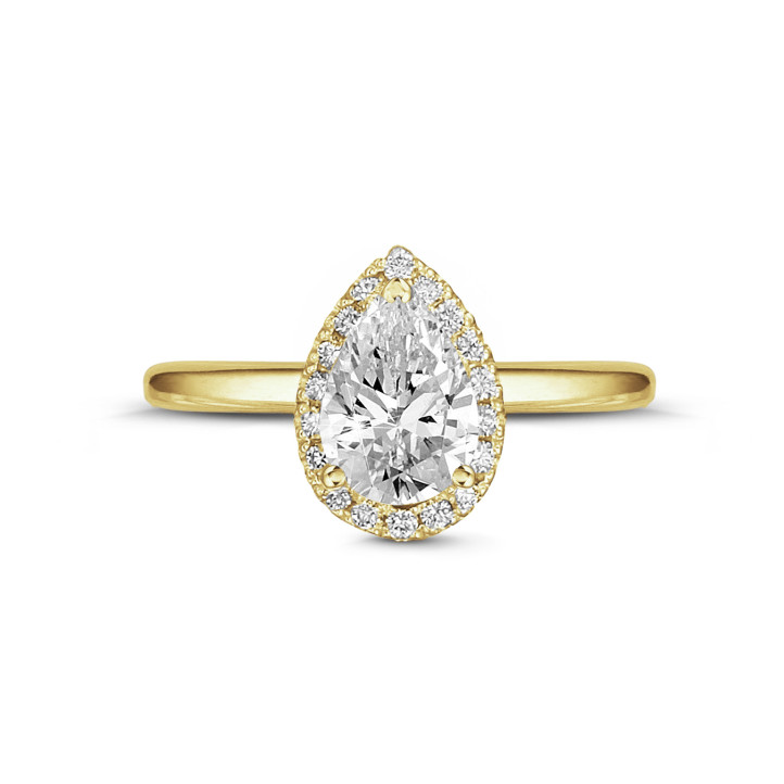 1.00 Karat Halo Ring aus Gelbgold mit Tropfen-Diamant