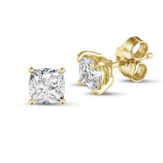 2.00 Karat Solitär Diamantohrringe im Kissenschliff aus Gelbgold