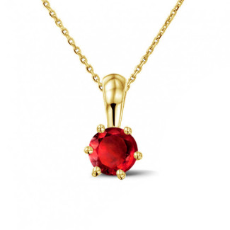 Schmuck mit Rubin, Saphir und Smaragd - Solitär Anhänger aus Gelbgold mit rundem Rubin