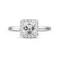 1.20 Karat Halo Solitärring mit Diamant im Asscher-Schliff aus Weißgold mit runden Diamanten