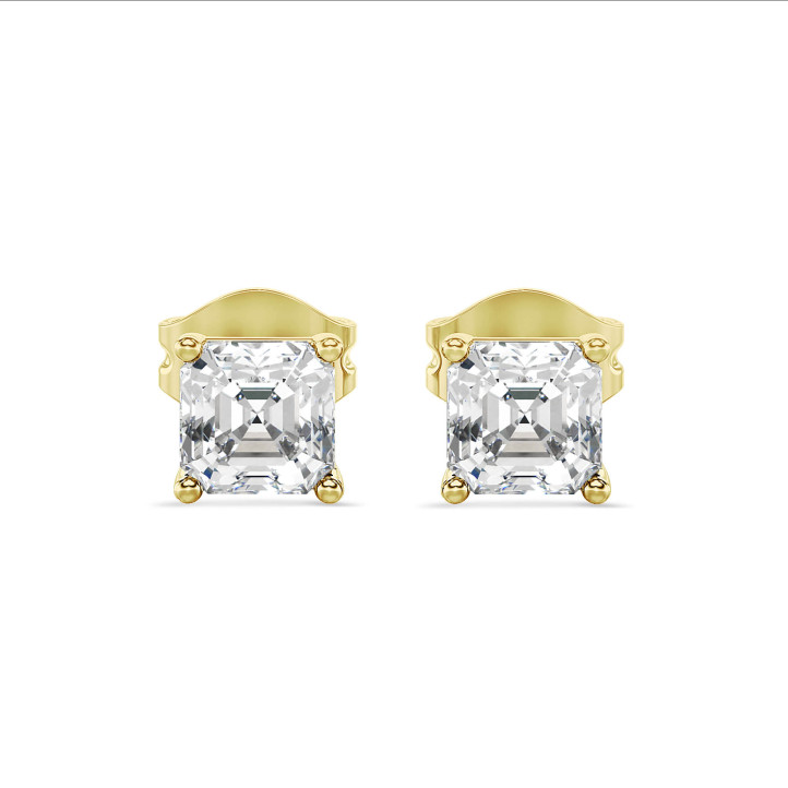 2.00 Karat Solitär Ohrringe aus Gelbgold mit Asscher geschliffene Diamant