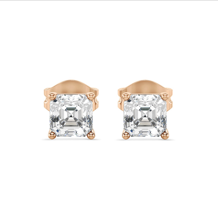 2.00 Karat Solitär Ohrringe aus Rotgold mit Asscher geschliffene Diamant