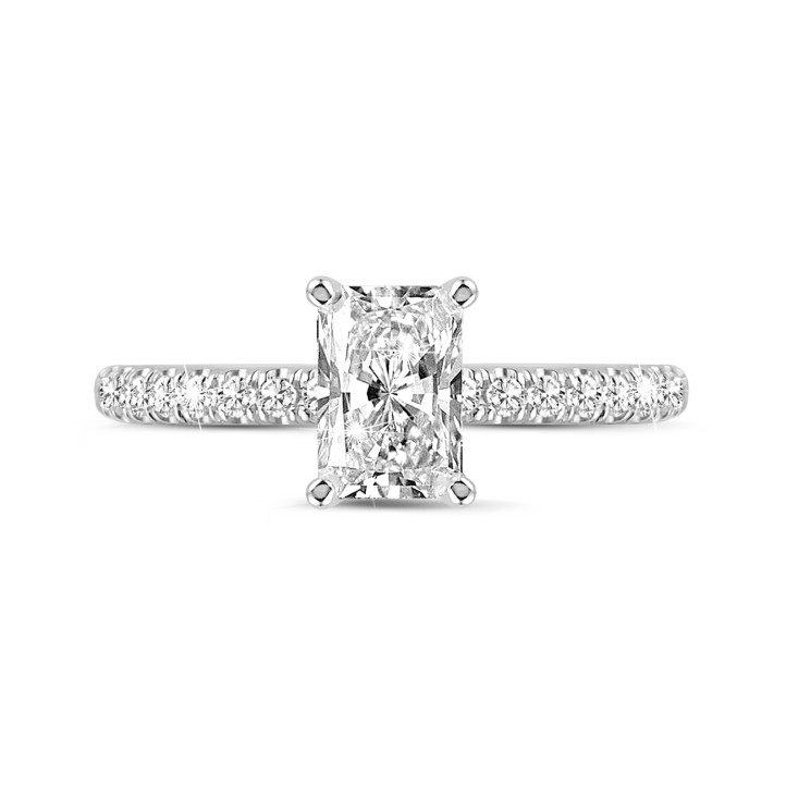 1.20 Karat Solitärring mit Diamant im Radiant-Schliff aus Weißgold mit kleinen Diamanten