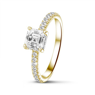 Ringe - 1.50 Karat Solitärring mit Diamant im Asscher-Schliff und hidden halo aus Gelbgold 