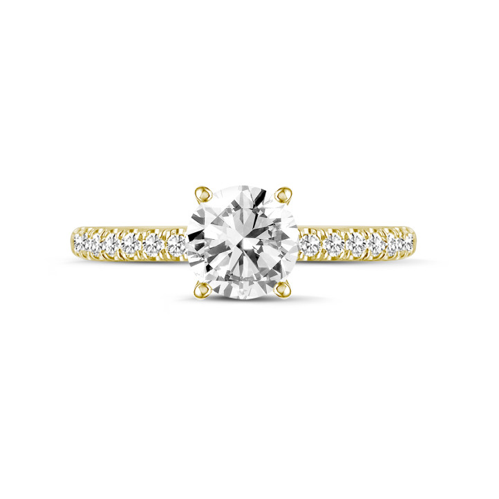 1.00 Karat Diamant Solitärring mit hidden halo aus Gelbgold