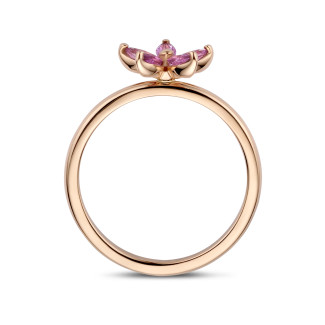 Ringe - Blumenring mit Blütenblättern aus Marquise-Schliff-Rosa Saphiren
