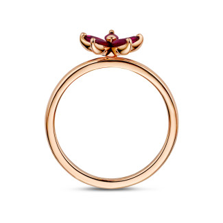 Ringe - Blumenring mit Blütenblättern aus Marquise-Schliff-Rubinen