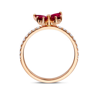 Ringe - Schmetterlingsring mit Flügeln aus Marquise- und Tropfenschliff-Rubinen