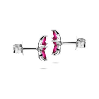 Ohrringe - Blumen-Ohrringe mit Blättern aus Rubinen im Marquise-Schliff aus Weißgold