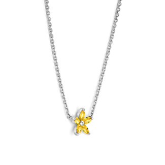 Halsketten - Blumen-Anhänger mit Blättern aus Gelben Saphiren im Marquise-Schliff aus Weißgold