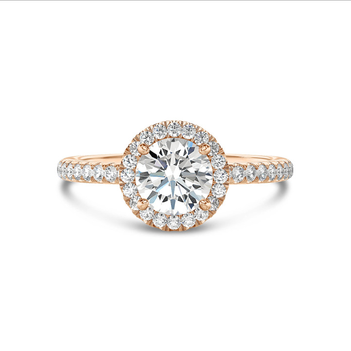 1.50 Karat Halo Solitärring aus Rotgold