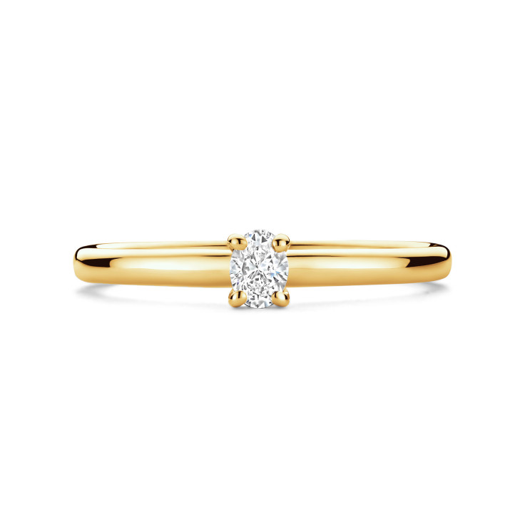 0.15 Kt Solitärring mit ovalem Diamanten in Gelbgold