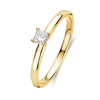0.15 Kt Solitärring mit Princess-Schliff-Diamanten in Gelbgold