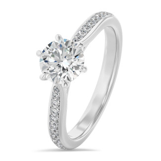 Verlobung - 1.00 Karat Diamant Solitärring aus Weißgold mit kleinen Diamanten