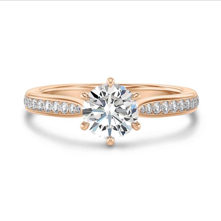 1.50 Karat Diamant Solitärring aus Rotgold mit kleinen Diamanten
