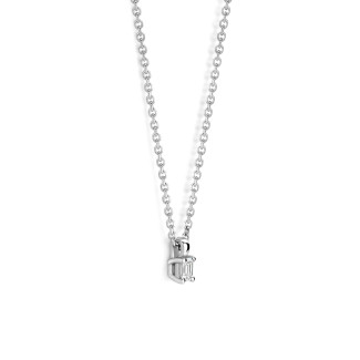 Halsketten - 0.15 Kt Solitär-Anhänger mit Smaragdschliff-Diamanten in Weißgold