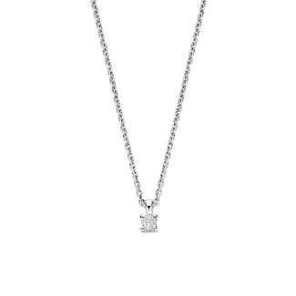 Halsketten - 0.15 Kt Solitär-Anhänger mit Kissenschliff-Diamanten in Weißgold