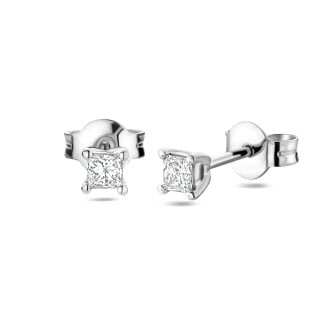 Ohrringe - 0.30 Kt Solitär-Ohrringe mit Prinzess-Schliff-Diamanten in Weißgold