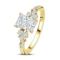 1.50 Kt Solitär-Cluster-Ring aus Gelbgold mit Diamant im Radiantschliff