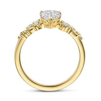 Verlobung - 1.50 Kt Solitär-Cluster-Ring aus Gelbgold mit Diamant im Tropfenschliff