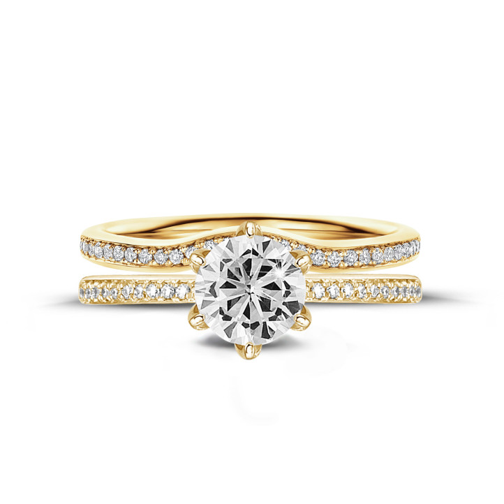 3.00 Karat Solitärring aus Gelbgold mit kleinen Diamanten