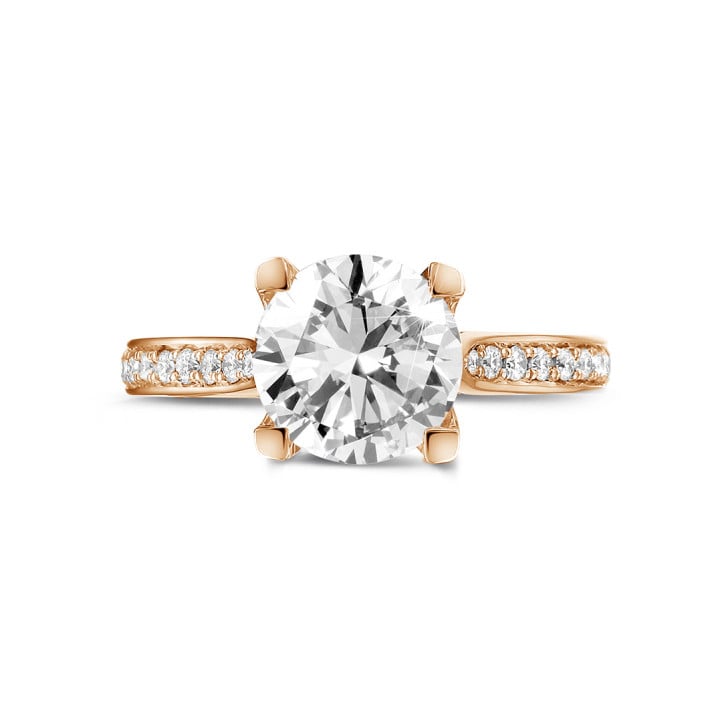 2.00 Karat Diamant Solitärring aus Rotgold mit kleinen Diamanten