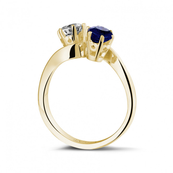 Toi & Moi Ring aus Gelbgold mit Saphir und runden Diamanten