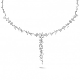 Halskette Gold - 7.00 Karat Halskette aus Weißgold mit runden und Marquise Diamanten