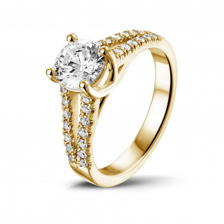 1.00 Karat Diamant Solitärring aus Gelbgold mit kleinen Diamanten
