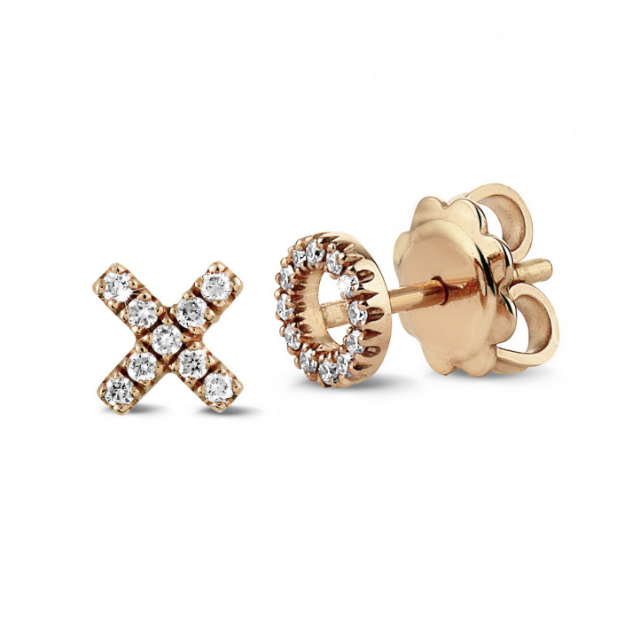 XO-Ohrringe aus Rotgold mit kleinen runden Diamanten