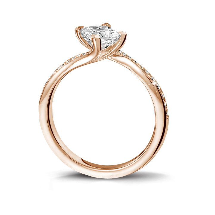 0.70 Karat Diamant Solitärring aus Rotgold mit Prinzessdiamant und kleinen runden Diamanten