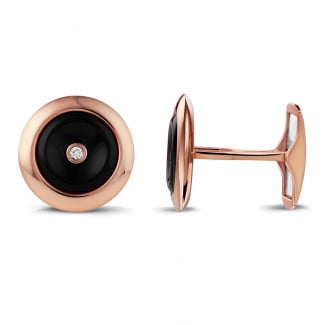 Classic men's rings - Manschettenknöpfe aus Rotgold mit Onyx und zentralem Diamanten