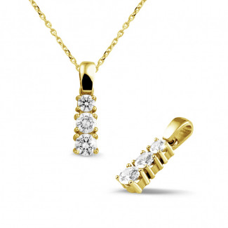 Halsketten - 0.83 Karat Trilogie Diamantanhänger aus Gelbgold