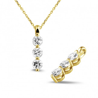 Halsketten - 1.00 Karat Trilogie Diamantanhänger aus Gelbgold