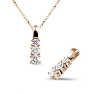 Halsketten - 0.83 Karat Trilogie Diamantanhänger aus Rotgold