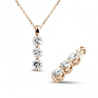 Halsketten - 1.00 Karat Trilogie Diamantanhänger aus Rotgold