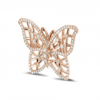 Halsketten - 0.90 Karat Diamant Design Schmetterlingbrosche aus Rotgold