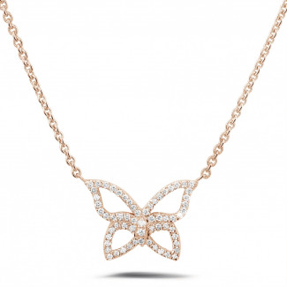 Halsketten - 0.30 Karat Diamant Design Schmetterlingkette aus Rotgold